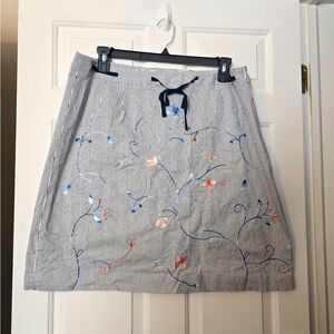 Talbot Woman’s Navy White Striped Embroidered Skirt Sz 20W Floral Drawstring